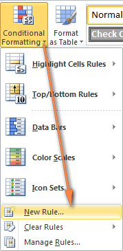 Creating a new conditional formatting rule in Excel